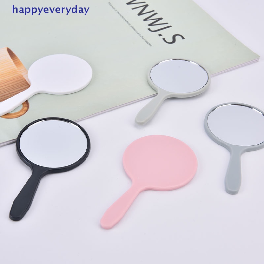 [happy] Cermin Rias Genggam Bulat Vanity Mirror Dengan Handle Hand Mirror Kosmetik [ID]