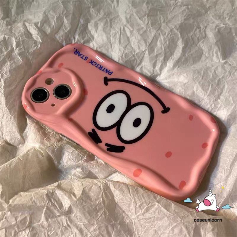 Kartun Lucu SpongeBob Patrick Shockproof Case Kompatibel Untuk IPhone 7Plus XR 13 11 14 12 Pro Max 6s 6 7 8 Plus X XS Max Bintang SE 2020 3D Wavy Curved Edge Glossy Airbag Soft Cover