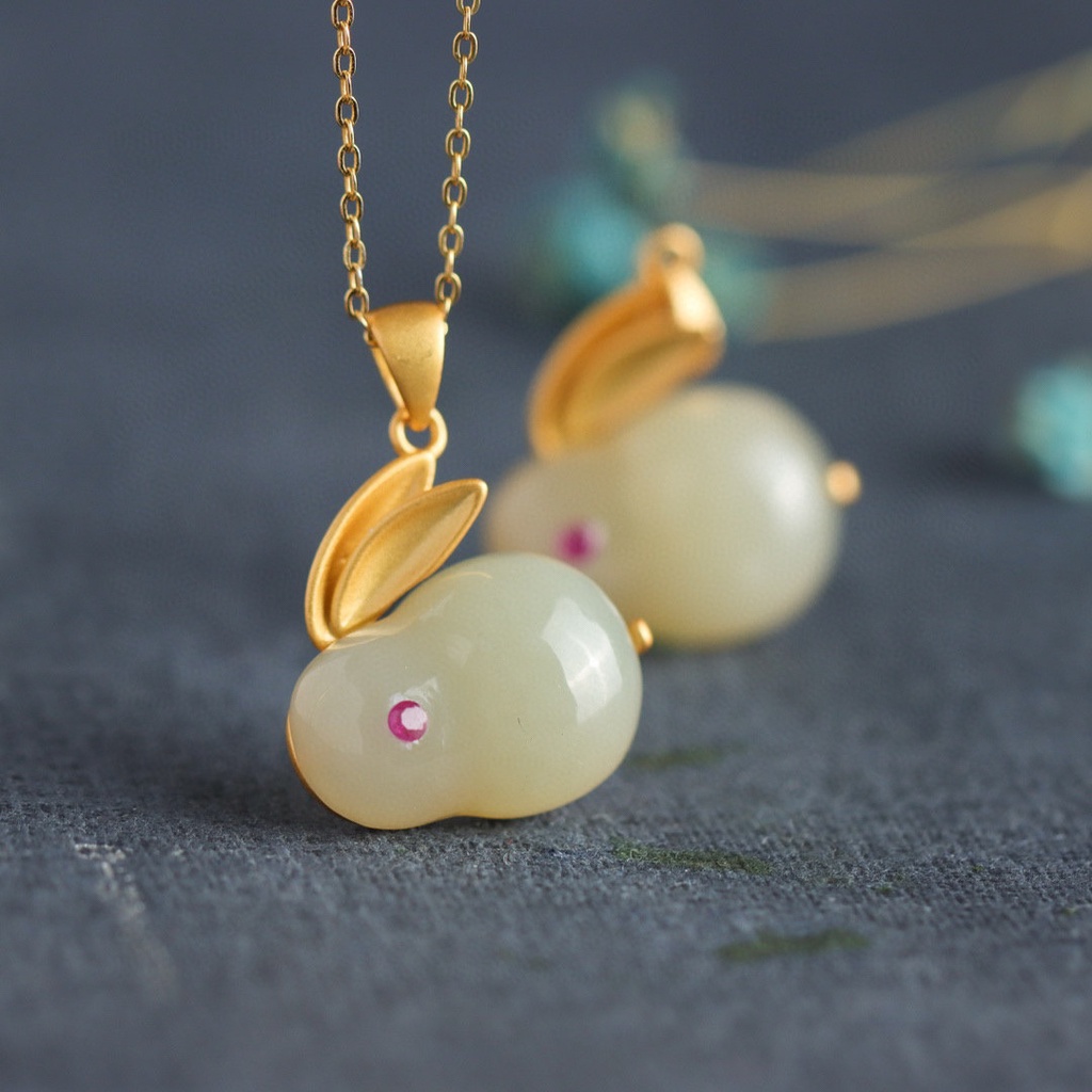 Goldkingdom Fashion Perhiasan Aksesoris Ready Stock Giok Kelinci Set Alami Hotan Giok Giok Giok Cincin Dengan Giok Pith Kelinci Kecil Kalung Kelinci Lucu Ear Nail Pendant