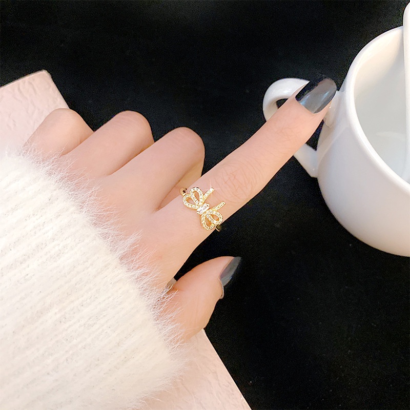 XiaoboACC Korea Fashion Zirkon Pesona Cincin Emas Untuk Wanita Pesta Mutiara Jari Telunjuk Cincin Terbuka