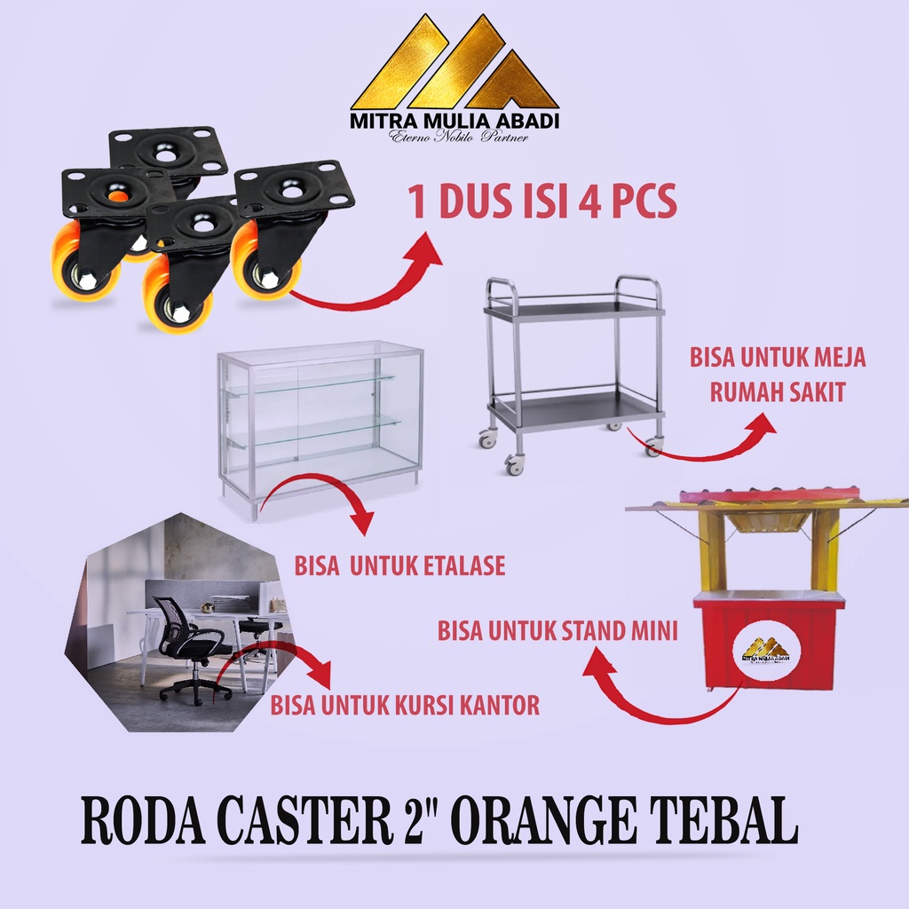 Roda Orange Kaster/Kastor  2&quot; Inci TEBAL TANPA Rem Serba guna