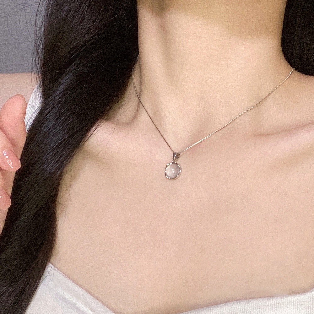 Kalung Liontin Permata Bulat Elegan Choker Rantai Silver Untuk Aksesoris Perhiasan Wanita