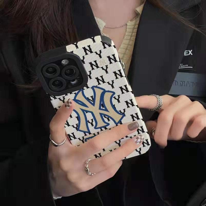 【Lamb Skin】Fashion NY Letter Leather Soft Case for IPhone 6S 7 Plus 8 Plus X XS XR XS Max 11 13 12 14 PRO Max 14 Plus 12 13 Mini Ins Fashion