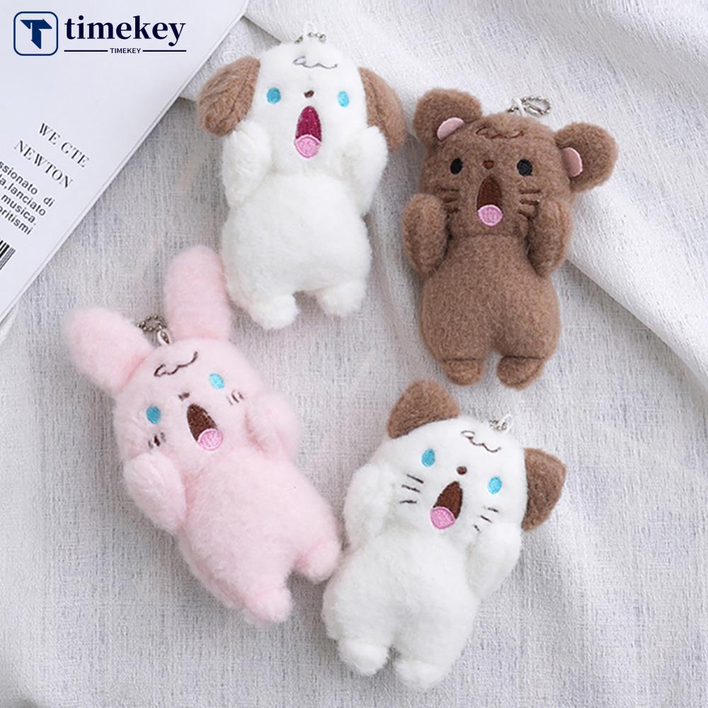 Timekey 10 cm Screaming Animal Plush Mainan Lucu Berteriak Anjing Anjing Beruang Gantungan Kunci Liontin Tas Dekorasi Plushies Toys DGA1