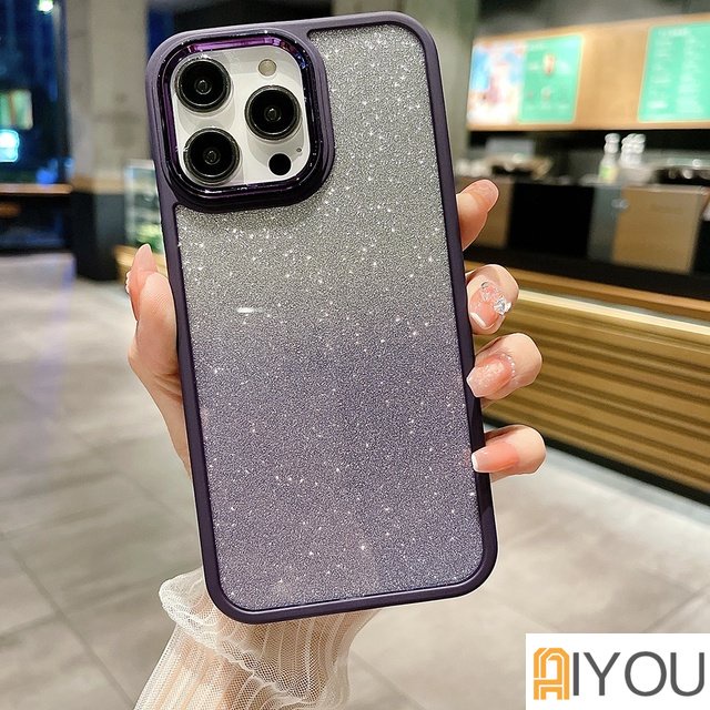 IPHONE Untuk Iphone14Plus 13 Pro Max Bling Glitter Gradiasi Ponsel Case Untuk Iphone11 12 14 Pro Max Plating Lensa Frame Perlindungan Cover