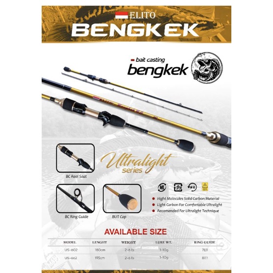 Joran Pancing BC UL Getsu Bengkek 180cm /  198cm Baitcasting (2-6LB) Carbon Solid Murah - Engkus Fishing