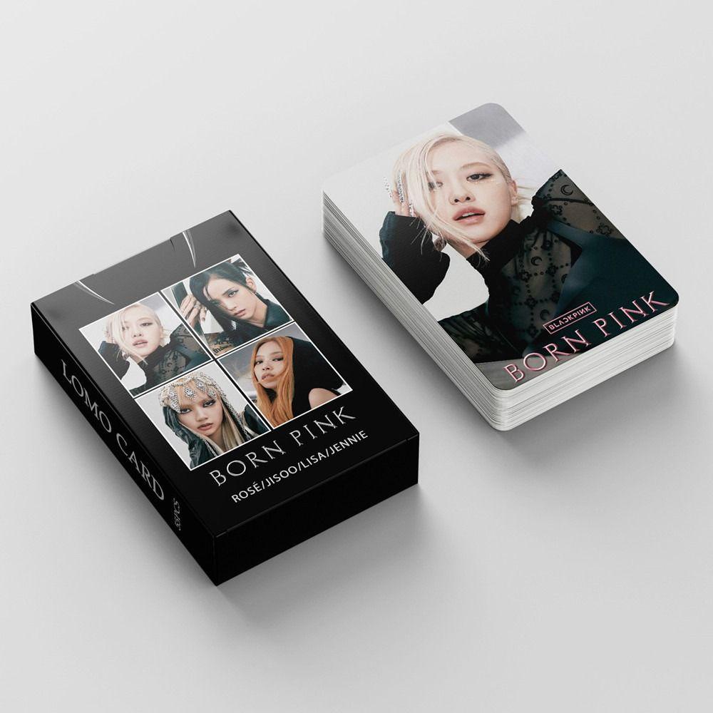 Needway Lomo Card Set Flash Gift Card 55pcs/Box Fans Hadiah Korea Fashion Cewek Grup Album Kartu Kolektor Kartu Born Pink World Tour LISA JENNIE ROSE JISOO ROSE Lomo Card