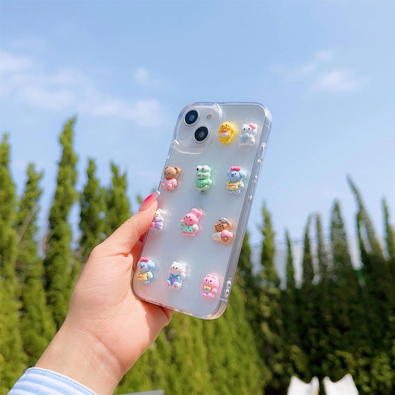 Kartun Lucu Hewan Kecil Tiga Dimensi Untuk Iphone14 13 12 11 Pro MAX Plus Pipet Mini Casing Ponsel Untuk iPhone X XS MAX XR 7 8 Plus SE 2022 2020 14Plus 13Mini 12Mini