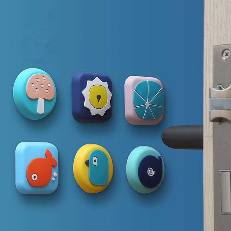 Kartun Hewan Silikon Door Stopper Perekat Diri Pelindung Dinding Mute Gagang Pintu Bumper Buffer Safety Shock Absorber Peredam Crash Pad