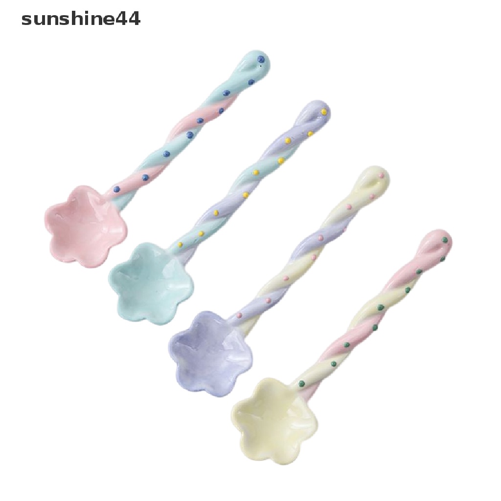 Sunshine 1Pc Sendok Gagang Panjang Keramik Es Krim Lucu Hand Painted Dessert Spoon ID