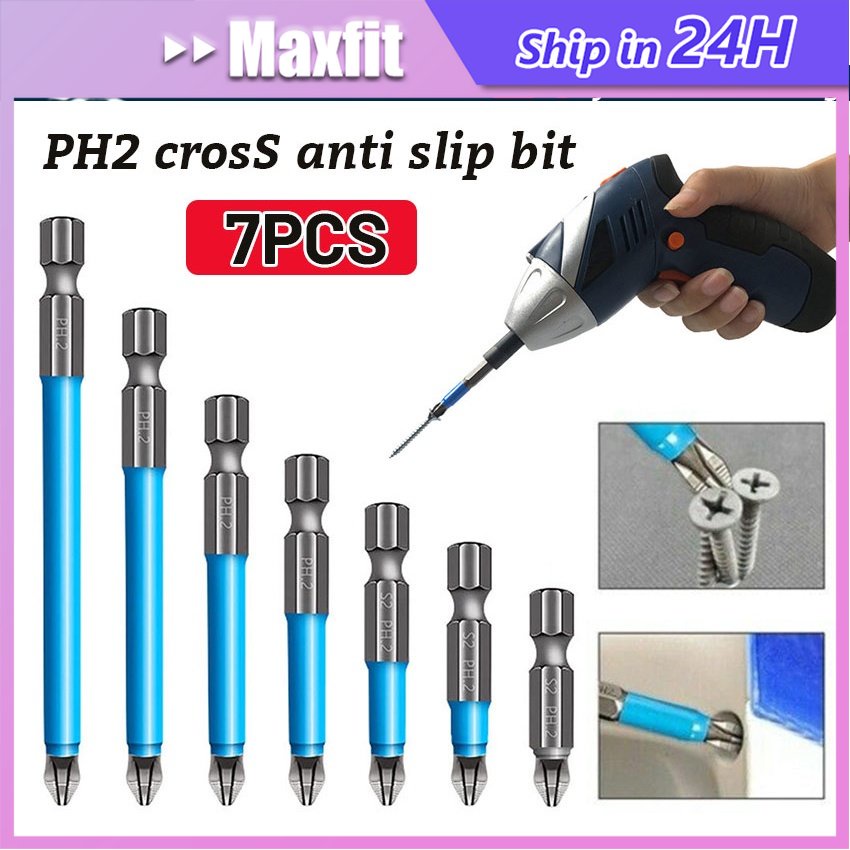 7Pcs/Set Mata Bor Obeng Magnet Anti Slip Ph2 Mata Obeng Bor Listrik Mata Obeng Anti Slip Obeng Bor M