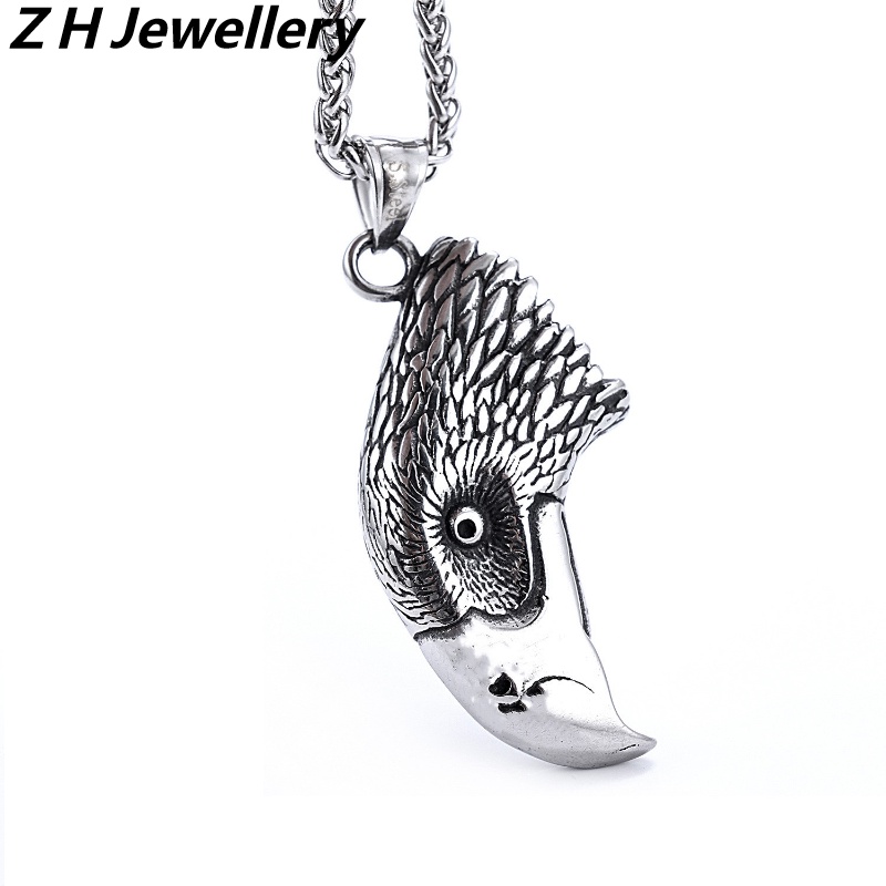 [Z H Perhiasan] Vintage Eagle Hip Hop Stainless Steel Liontin Pria Dan Wanita Fashion Kalung Punk Pesta Rock Baja Titanium Perhiasan Aksesoris