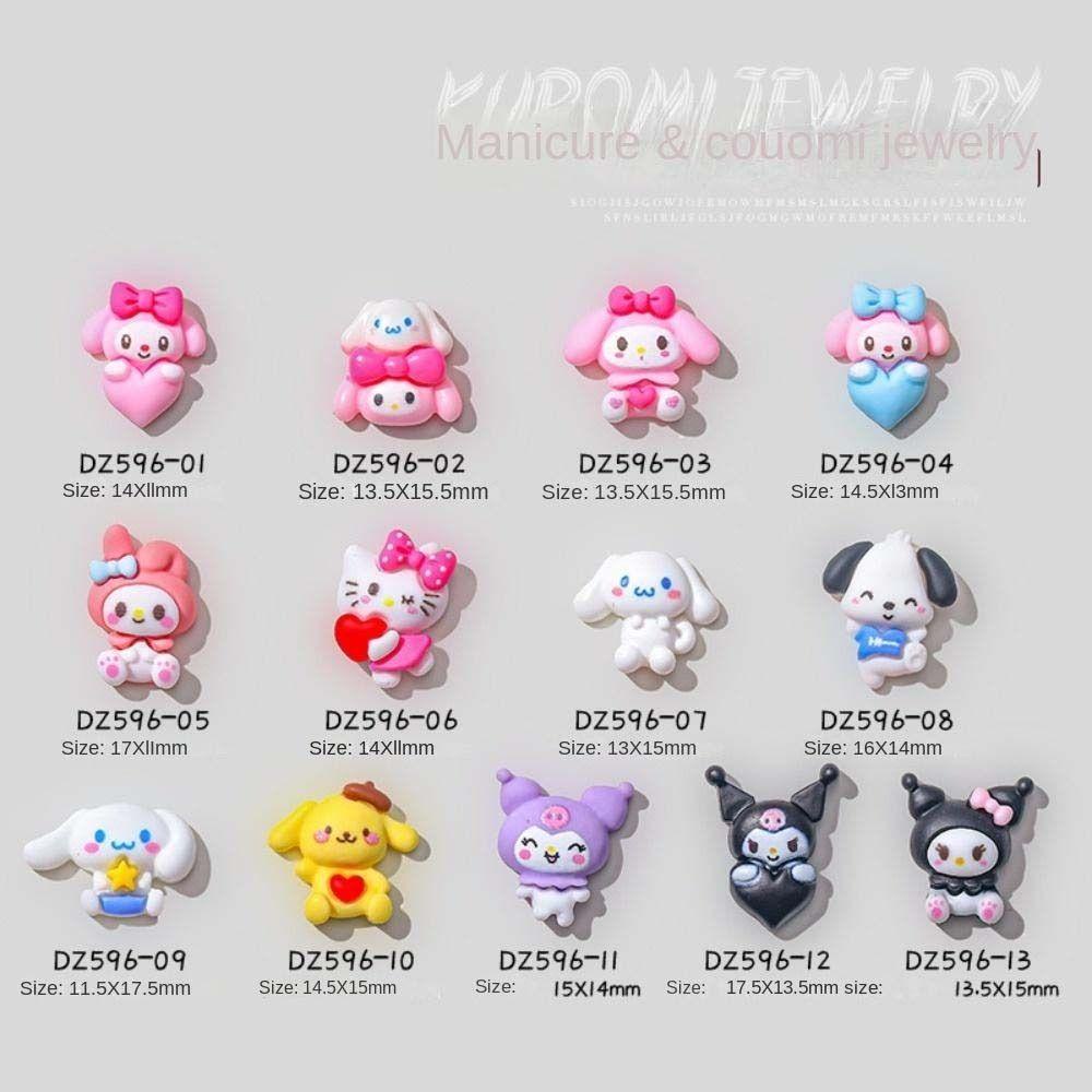 Nickolas1 Kartun Dekorasi Kuku Wanita Resin Kuromi Melody Manicure Aksesoris Hiasan Kuku 3D Nail Art Drills