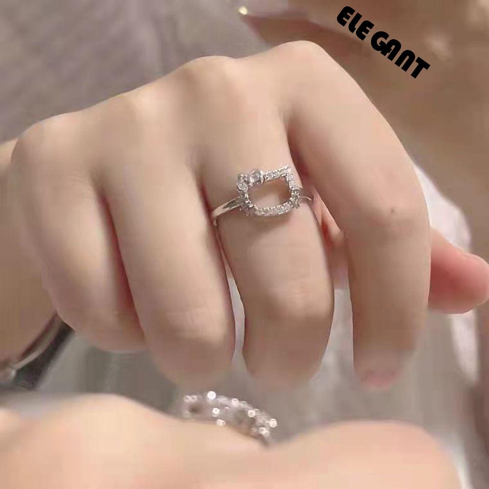 [Elegan] Halo Kucing Cincin Lucu Klasik Hadiah Laki-Laki Paduan Adjustable Zirkon Terbuka Ring