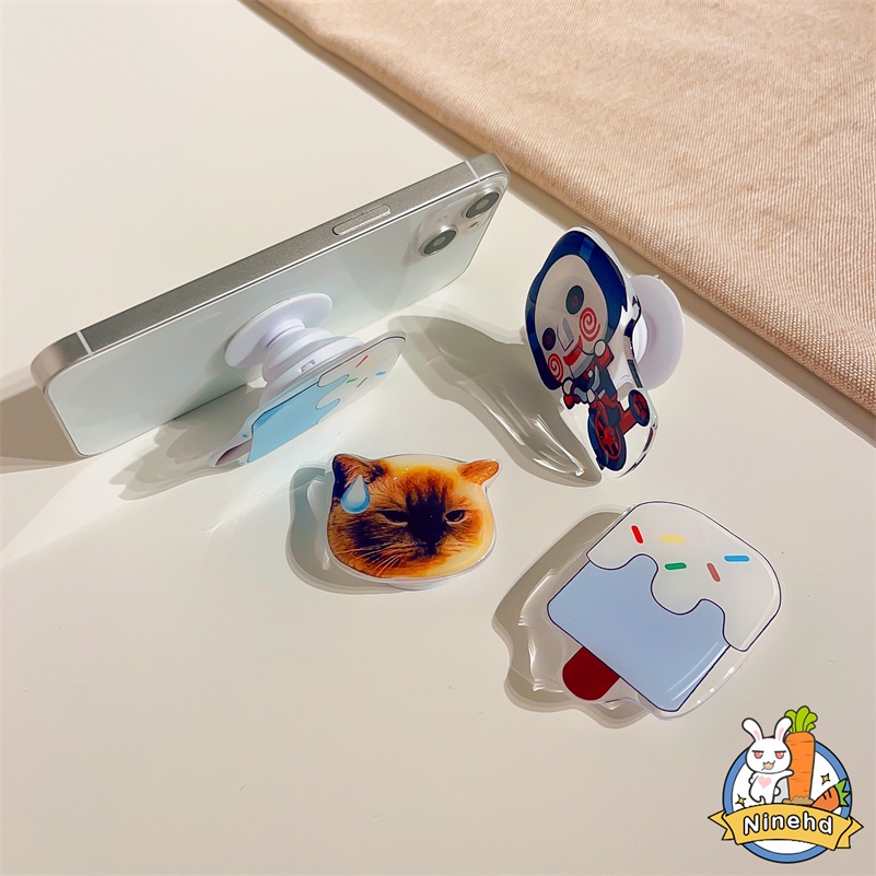 Kartun Lucu 3D Airbag Handphone Stand Phone Holder Transparan Akrilik Teleskopik Adjustable Handphone Grip Stand Holder Bracket Phone Ring Gadget Stand Untuk Semua Case Ponsel