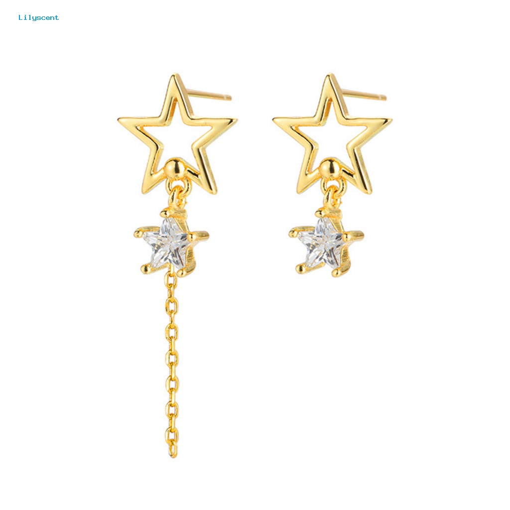 Lilyscent 1pasang Anting Telinga Temperamen Fashion Perhiasan Bling Cubic Zirconia Star Stud Earrings Dainty