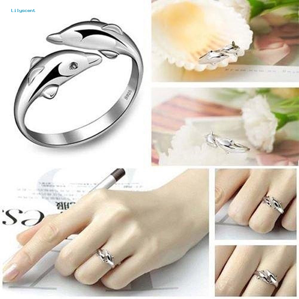 Lilyscent Fashion Wanita Perak Berlapis Lumba Ganda Pembukaan Adjustable Jari Cincin Hadiah