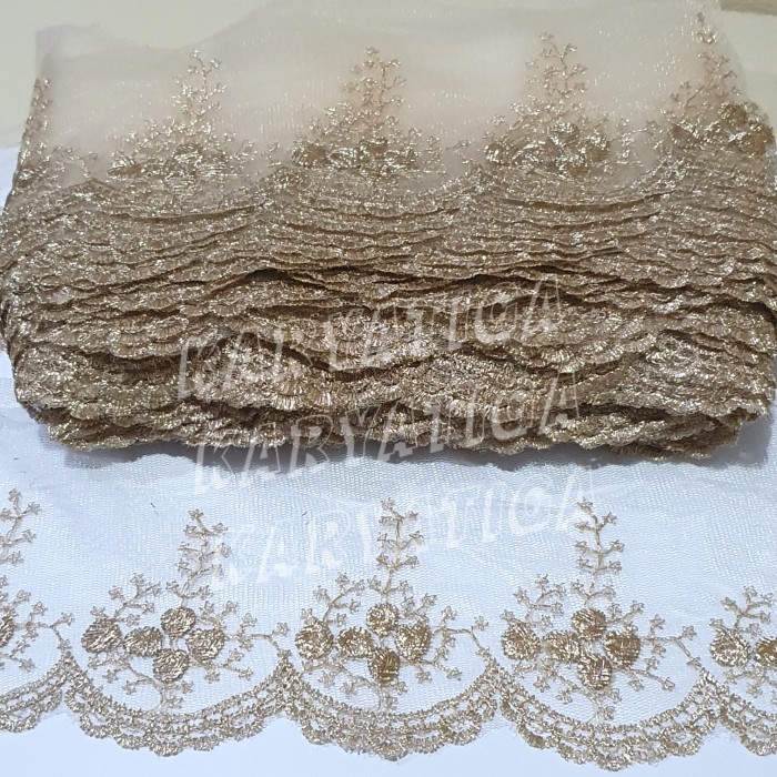 Renda Tile / Tulle Kode 2023 Emas Kombinasi Krem (15 Yard)