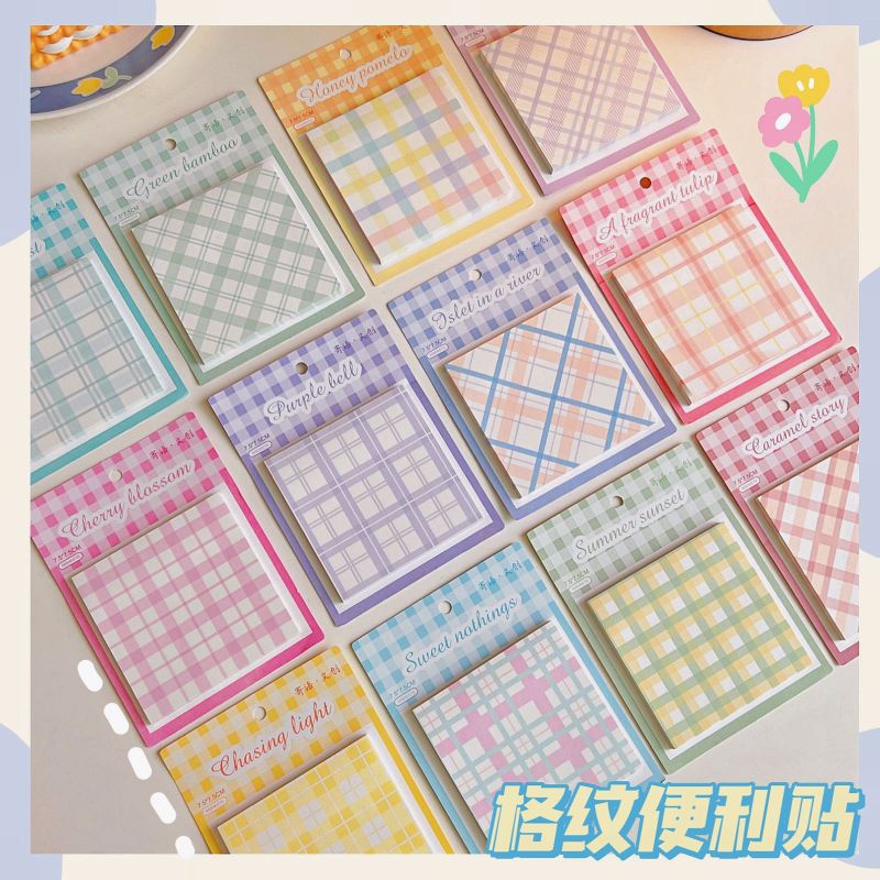 Stiker Pola Grid Warna-Warni Nota Kartun Memo Kantor Pastable Handbook Bahan