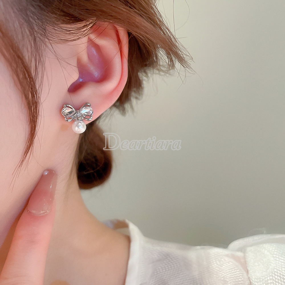 Anting Mutiara Busur Berlian Modis Dengan Anting Desain Segar Dan Manis