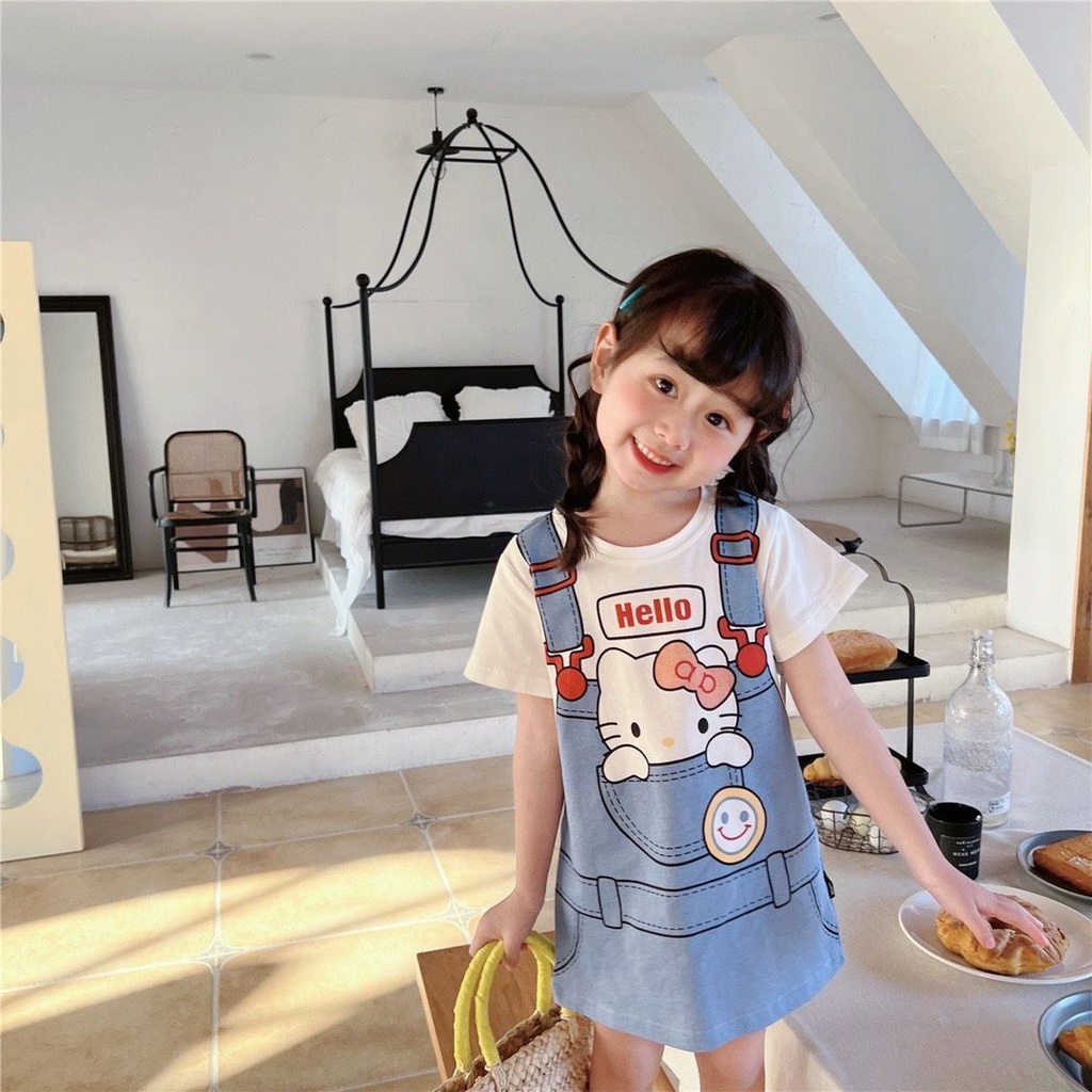 DRESS ANAK MOTIF KARAKTER LENGAN PENDEK BAJU JALAN IMPORT