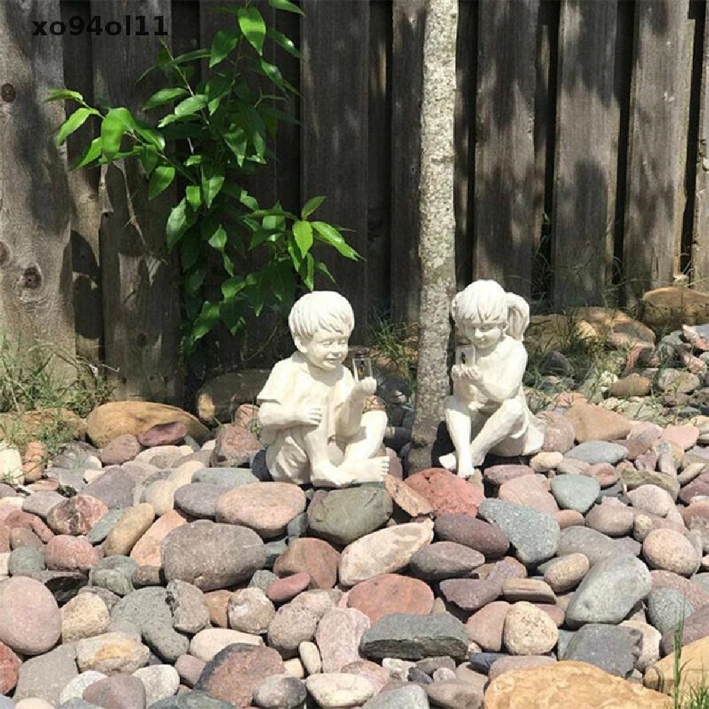 Patung XO A Kid Dengan Kunangkunang Tenaga Surya Patung Taman Bahan Resin Alas Bunga Decor OL