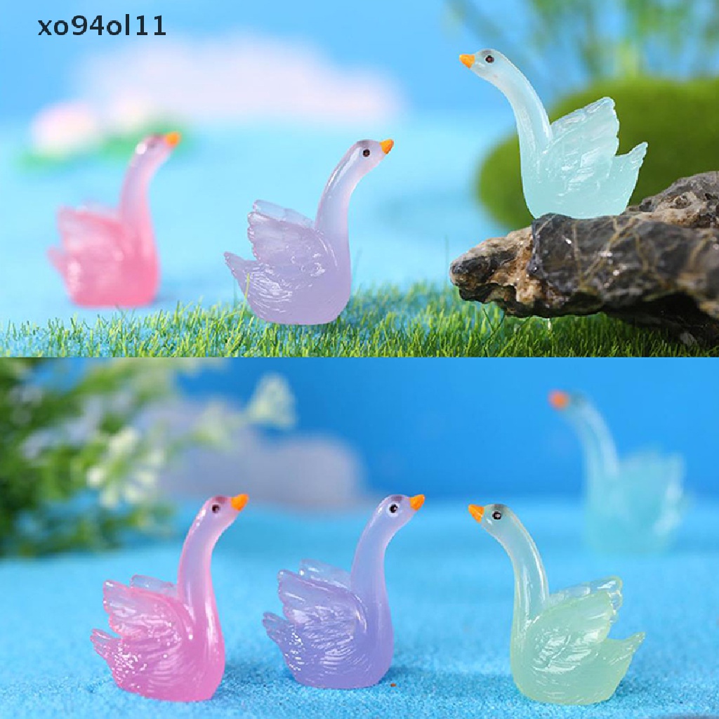 Xo 5pcs Ornamen Boneka Swan Luminous Resin Mini Menyala Dalam Gelap Dekorasi Rumah Mobil DIY OL