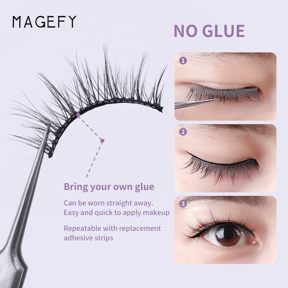 MAGEFY 3 Pasang Bulu Mata Palsu Tanpa Lem - Riasan Cepat &amp; Natural 3D Eyelashes Extension Premium Knot Free Berperekat Yang Dapat Digunakan Kembali Dan Dapat Dengan Mudah Diaplikasikan Dalam 3 Detik 7420