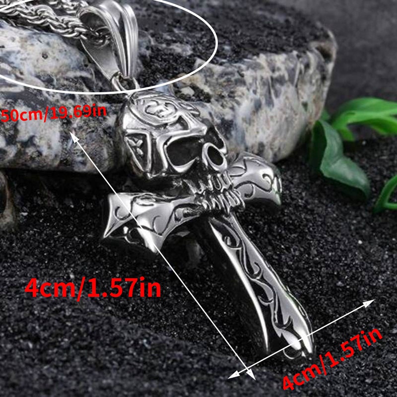 Gothic Punk Liontin Untuk Pria Retro Skeleton Devil Laki Unik Salib Tengkorak Kalung Liontin Hadiah Halloween