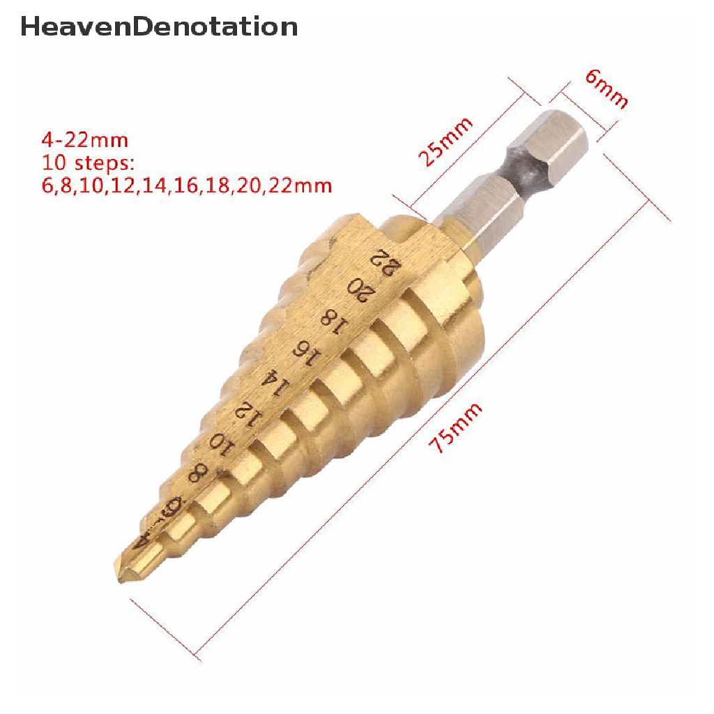 [HeavenDenotation] 4-22mm HSS Hex Titanium Cone Drill Bit Pemotong Lubang Untuk Pengeboran Baja Alat Listrik HDV