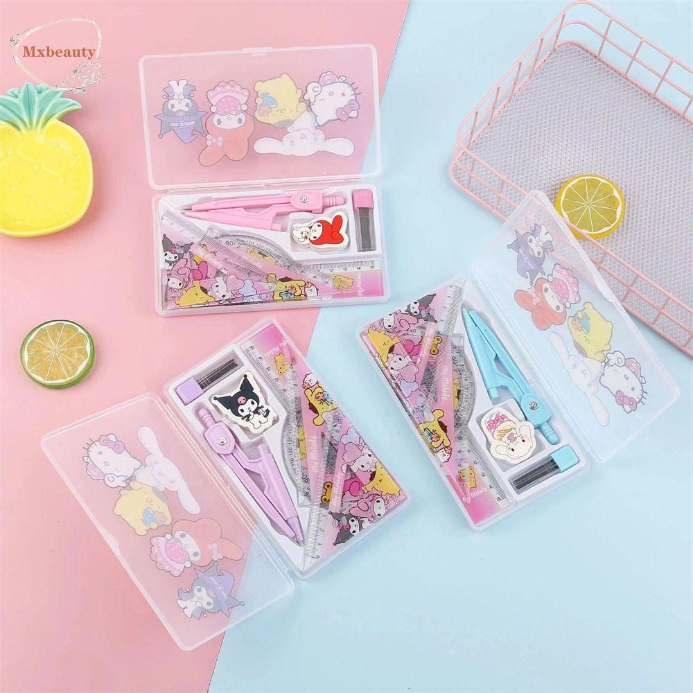 Mxbeauty Penggaris Compas Set Perlengkapan Kantor Perlengkapan Sekolah Kuromi Geometri Tools My Melody Penggaris Matematika Plastik