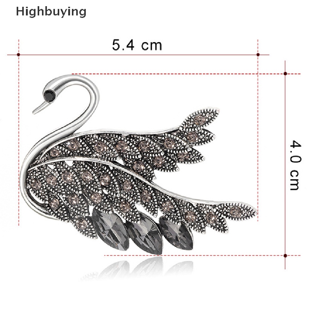 Hbid Retro Fashion Zirkon Kristal Swan Bros Pin Elegan Perhiasan Wanita Elegan Hewan Pin Aksesoris Pesta Coat Jewelry Glory