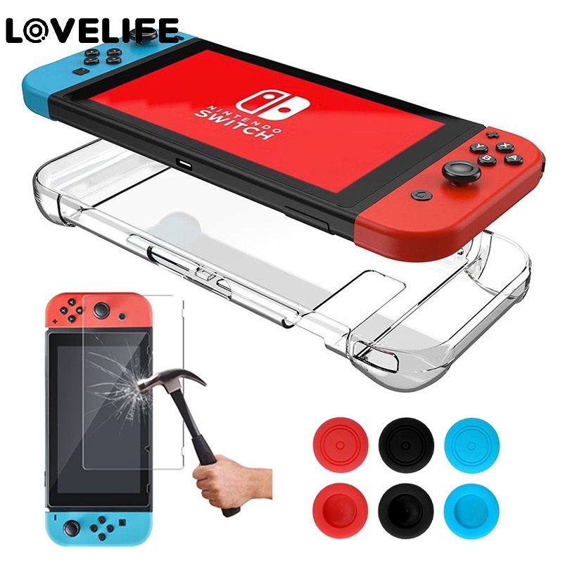 Hot Sale/Nintendo Switch Pelindung Aksesoris Hard Case+Tempered Glass Screen Protector+Thumb Grips Caps