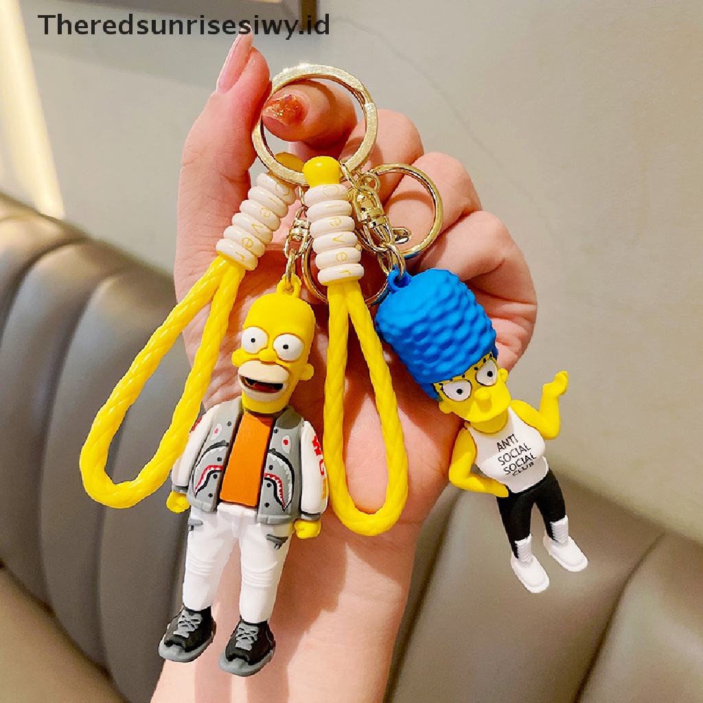 # Kado Mom &amp; PAPA DIY # The Simpsons Gantungan Kunci Gambar Kartun Anime Key Ring Phone Hanging Keychain~