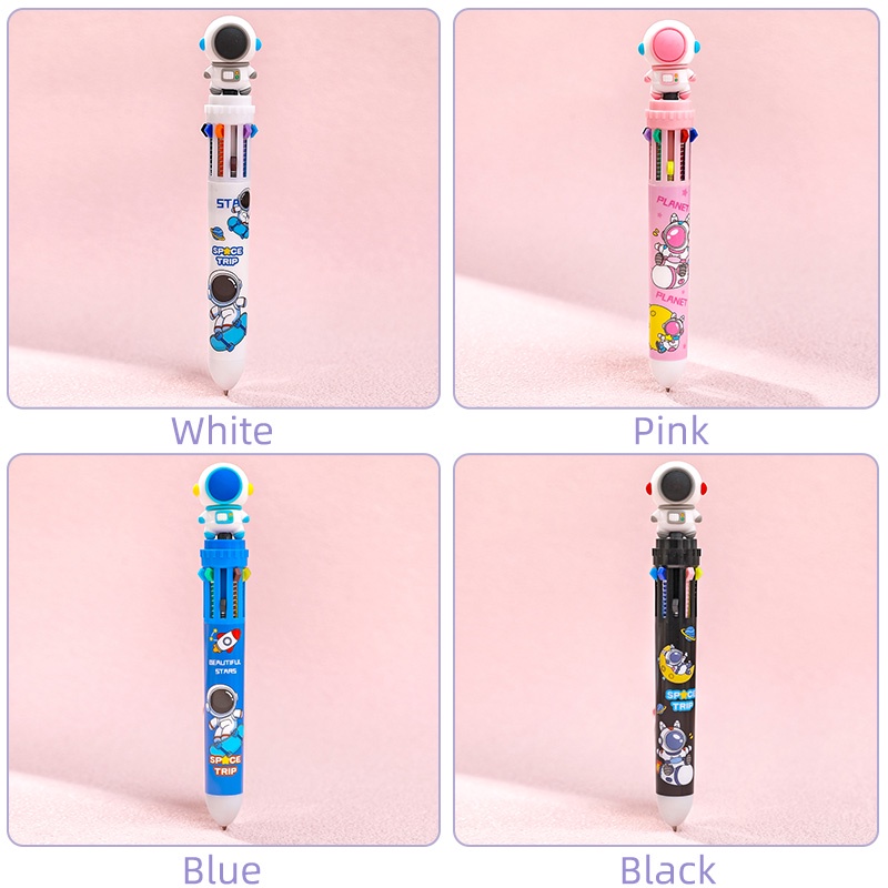 10warna 0.5mm Kartun Astronot Seri Bola Pena Siswa Ditarik Peluru Nib Bolpoin Bolpoin