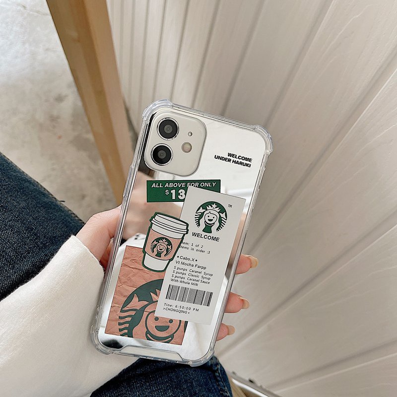 【Shock Proof Mirror】Silicone Soft Case Iphone 6S 7 8 Plus X XR XS Max IPhone 11 12 13 14 Pro Max 14 Plus 7+ 8+ 12 13 mini Starbucks