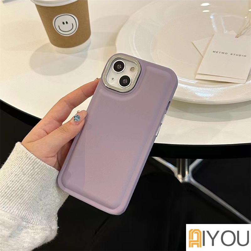 IPHONE Casing Ponsel Lensa Kamera Plating Warna Solid Kompatibel Untuk Iphone 11 12 13 14 Pro Max 14 Plus Bantal Udara Silikon Shockproof Soft Cover