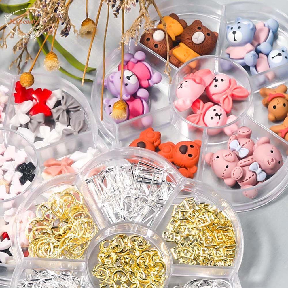 Mxbeauty 7in1 Manik-Manik Kristal Mutiara Aurora Beruang 3d Bahan Resin Untuk Dekorasi Nail Art