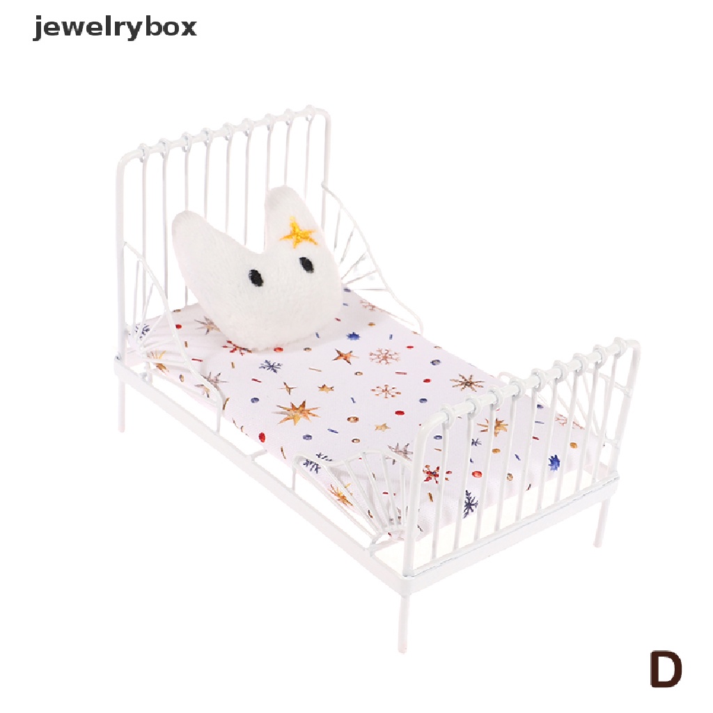 [jewelrybox] 1set 1: 12rumah Boneka Miniatur Besi Eropa Tempat Tidur Cradle Bed Dengan Kasur Bantal Hiasan Gantung Furniture Dekorasi Kamar Tidur Mainan Butik