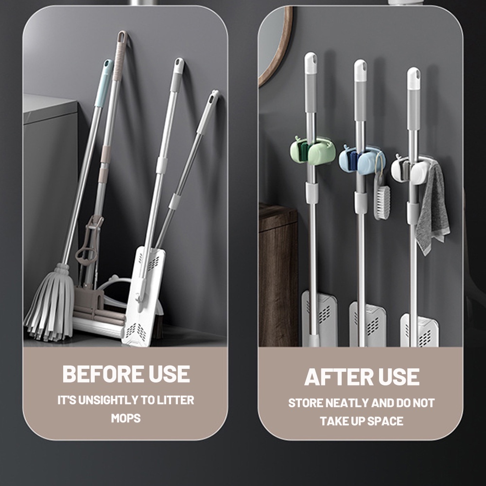 Multifungsi Mop Holder Dengan Kait Dipasang Di Dinding Gratis Punch Mop Sapu Klip Tanduk Kartun Hemat Ruang Kamar Mandi Rak Penyimpanan Perlengkapan Organizer Rumah Tangga