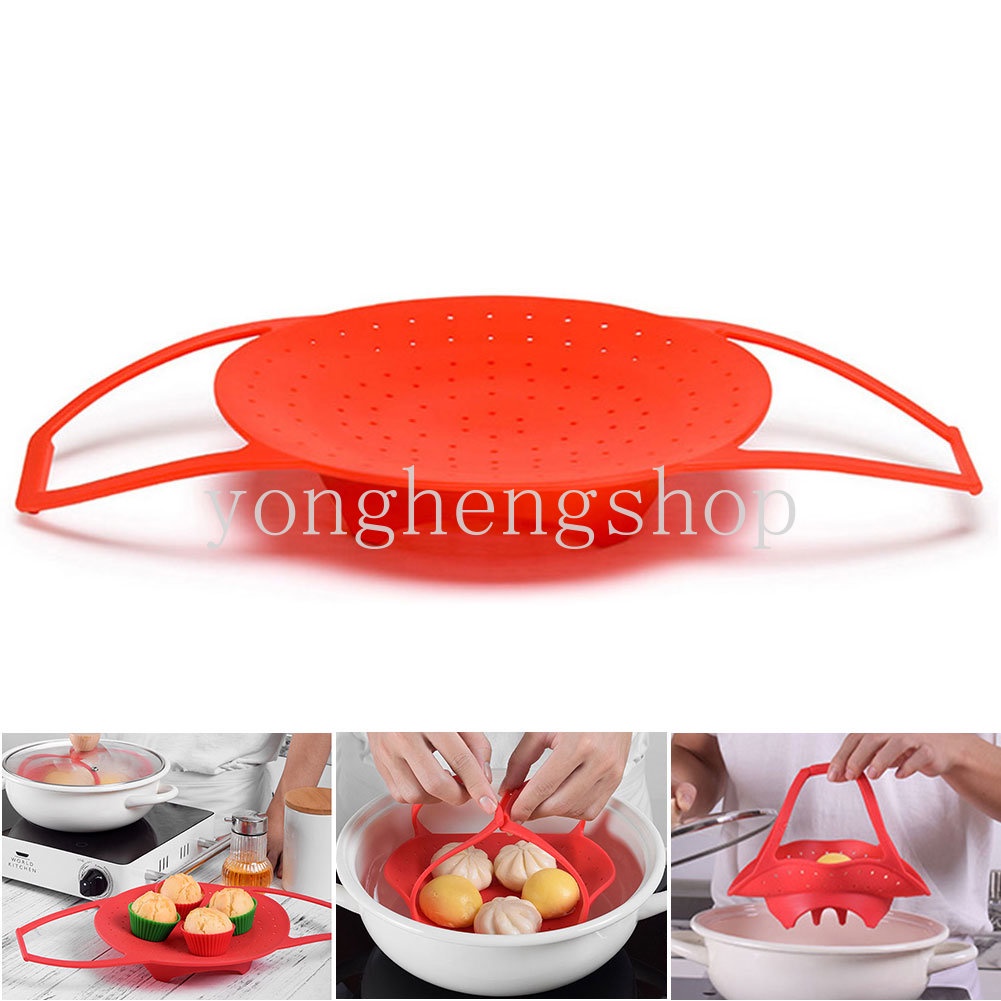 Collapsible Silicone Steamer Basket Microwave Oven Food Steamer Telur Pangsit Dimsum Rak Kukus Dengan Pengangkat Cooker Alat Masak Dapur Bakeware