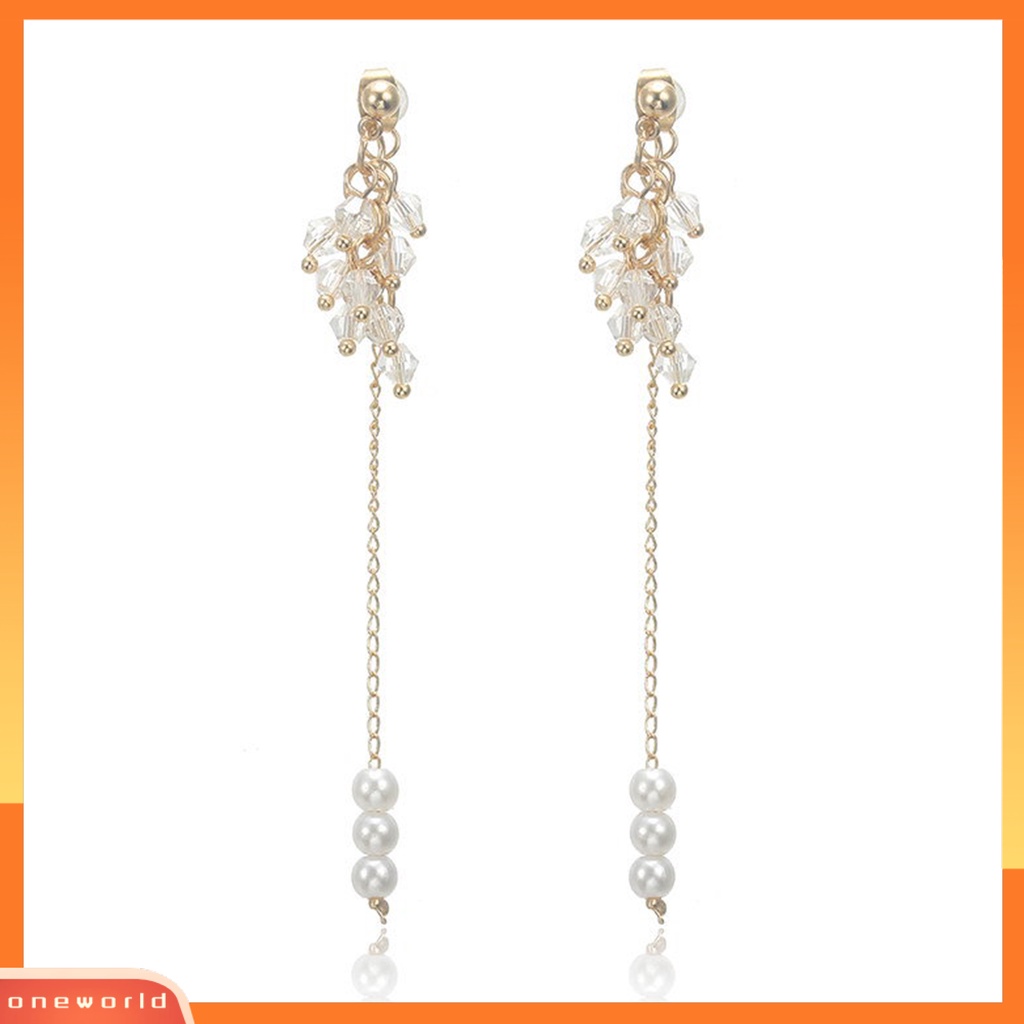 [EONE] 1pasang Menjuntai Anting Kristal Imitasi Rumbai Panjang Simulasi Mutiara Kepribadian Stainless Telinga Dekorasi Hadiah Ulang Tahun Pesta Prom Gantung Anting Perhiasan Pernikahan