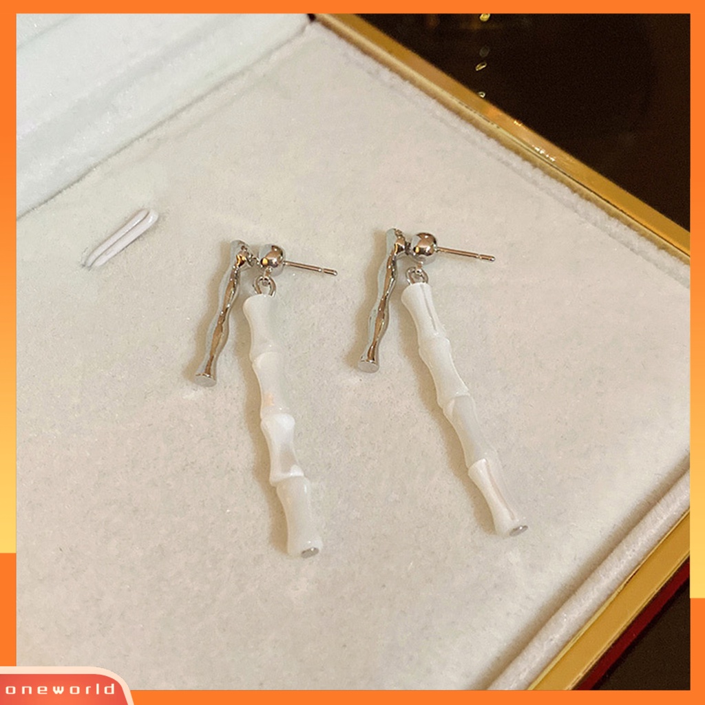 [EONE] 1pasang Anting Pejantan Gaya Cina Temperamen Elegan Bi-color Bamboo Joint Menjuntai Earrings Fashion Jewelry