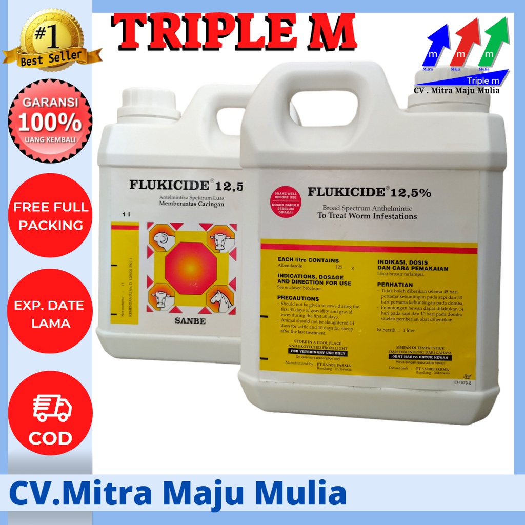 FLUKICIDE ORAL 1 Liter L - Flukicid Obat Cacing Minum Hewan Sapi Kerbau Kuda Domba