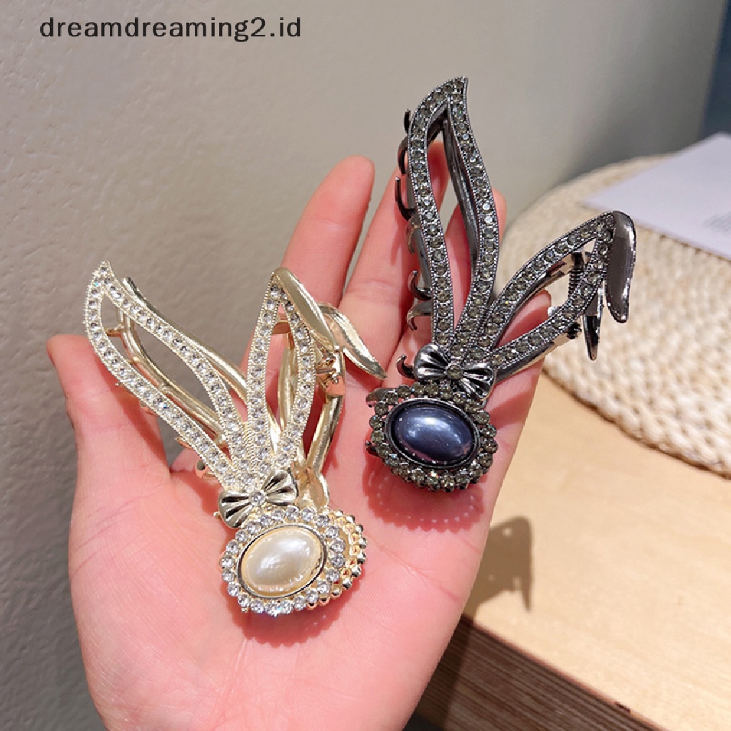 (dream) Women Rabbit Series Elegant Crystal Rabbit Ears Hair Clip Jepit Rambut Bunga Hiasan Kepala Ekor Kuda Untuk Wanita Hair Claw//