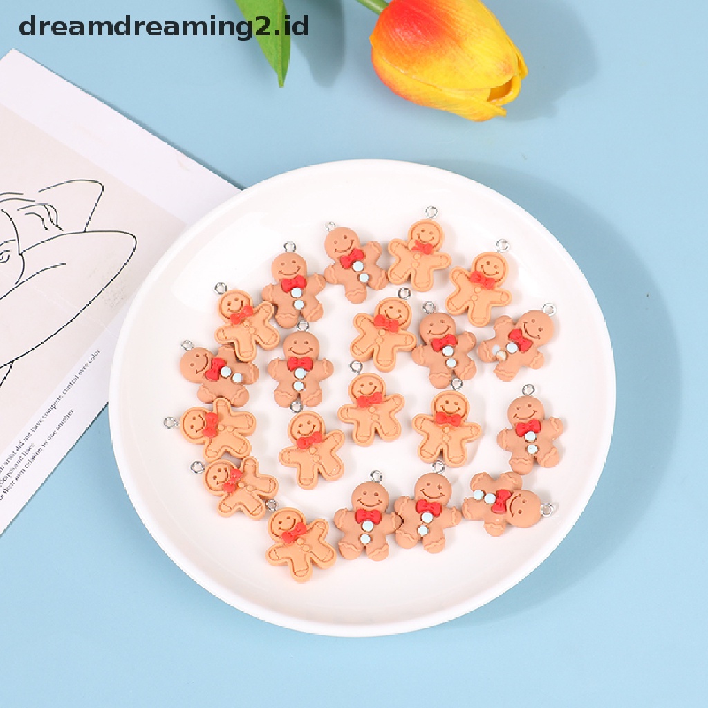 (dream) 10pcs Natal Gingerbread Man Ch Liontin Resin Ch Untuk Gantungan Kunci Anting//