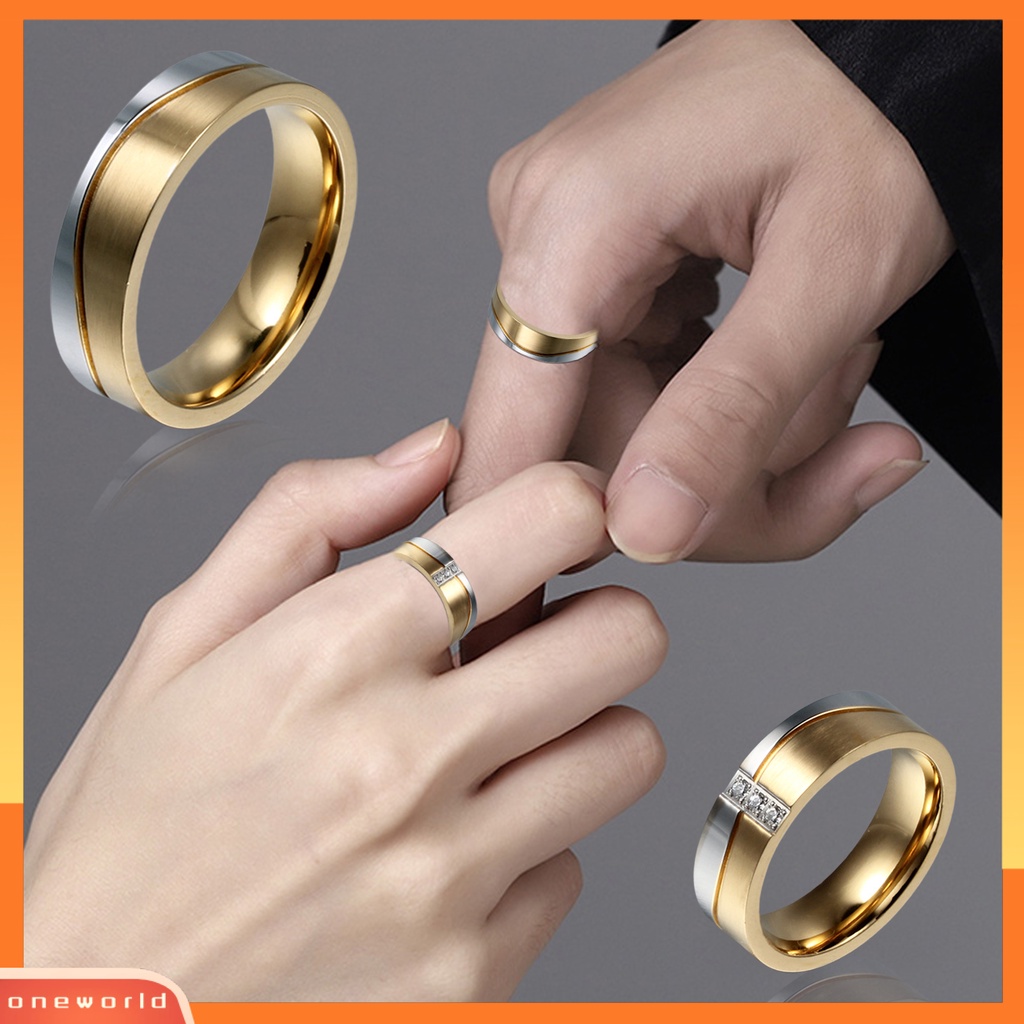 [EONE] Wanita Cincin Bulat Mengkilap Cubic Zirconia Warna Kontras Dipoles Pasangan Jari Cincin Pengantin Cincin