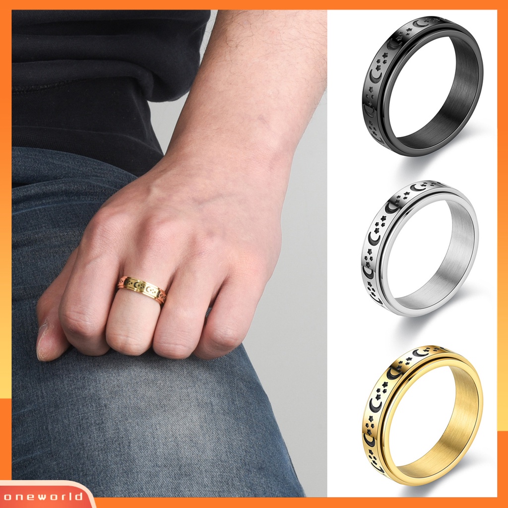 [EONE] Pria Jari Cincin Indah Hip-hop Gaya Rotary Bulan Bintang Melengkung Knuckle Buku Jari Cincin Cincin Perhiasan Laki-Laki