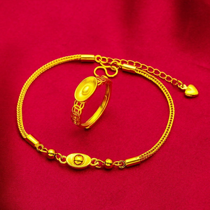 Goldkingdom Perhiasan Fashion 24K Bangkok Aksesoris Ready Stock Gelang Harta Karun Wanita Baru Gelang Cincin Emas Pasir