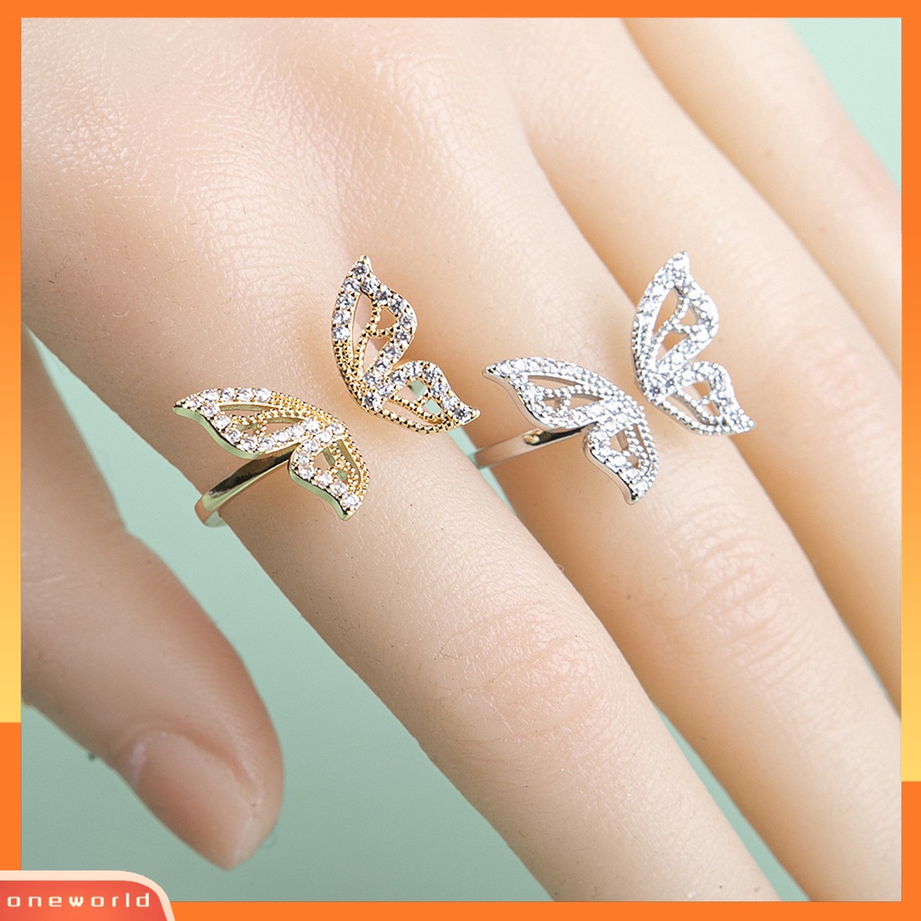 [EONE] Wanita Cincin Geometris Berlian Imitasi Mengkilap Hias Sparkling Adjustable Opening Hias Hadiah Butterfly Knuckle Ring Charm Perhiasan Untuk Pacaran